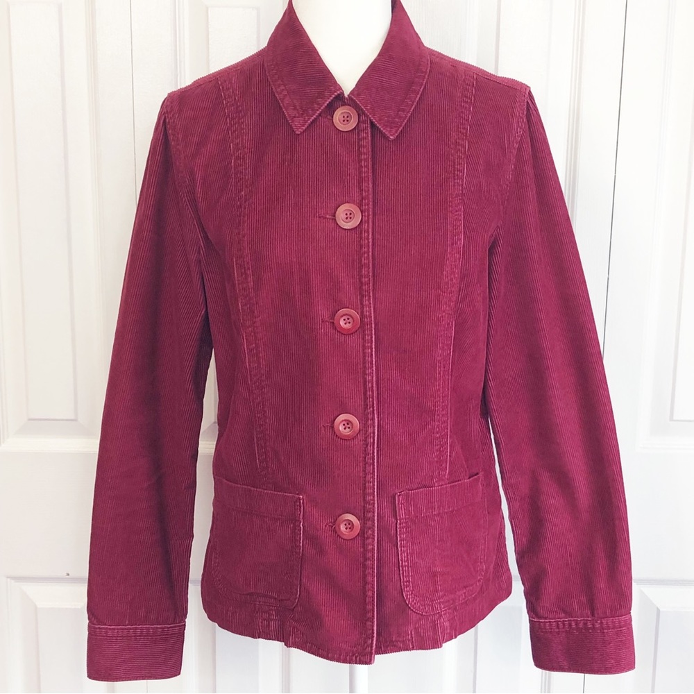 Eddie Bauer Dark Raspberry Pink Corduroy Button Down Jacket Medium